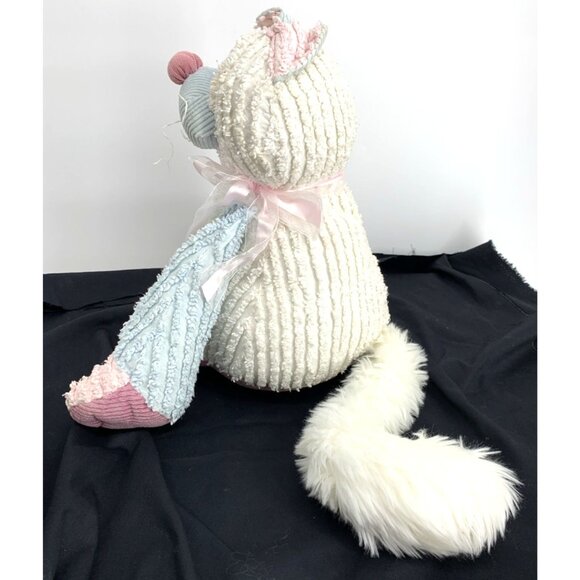 Chenille Animals Plush Cat Kitty By CWC 15” Pastel Pink Blue Weighted Vintage - Picture 6 of 9